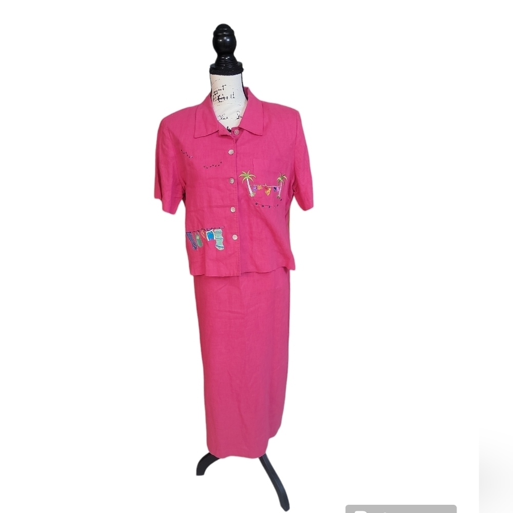 Megan Lee Vintage Linen Blend 2 Piece Dress Coastal‎ Beachy Size 14P